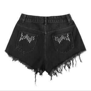 Shein Raw Hem Fire Print Black Denim High Rise Shorts Size Small